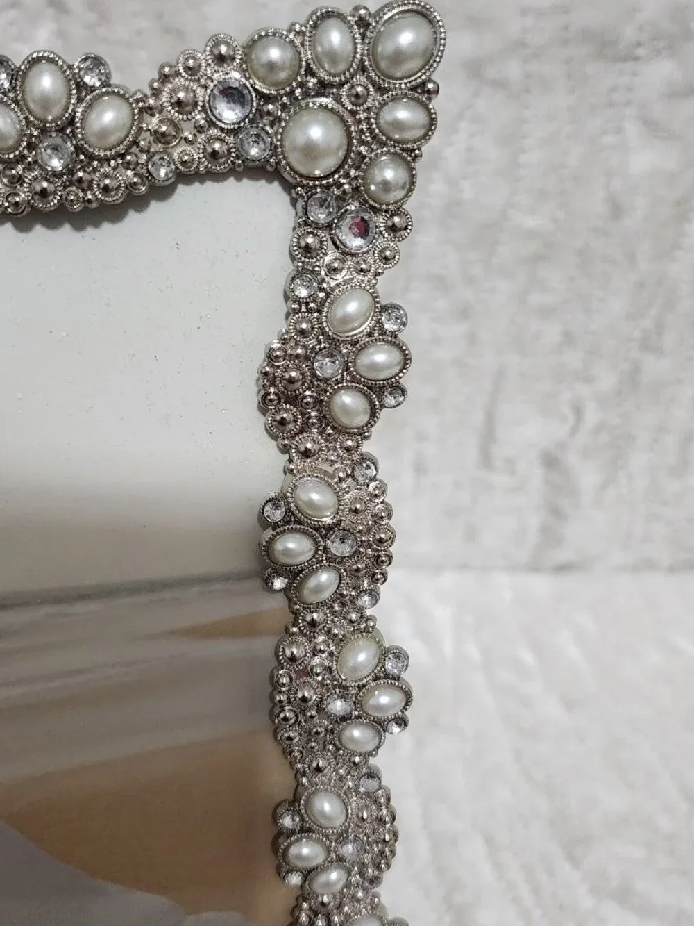 Enhanced Picture Frames Set Of Two, Pearls and Rhinestone 8" x 10", and 2" x 3" - Picture 4 of 6